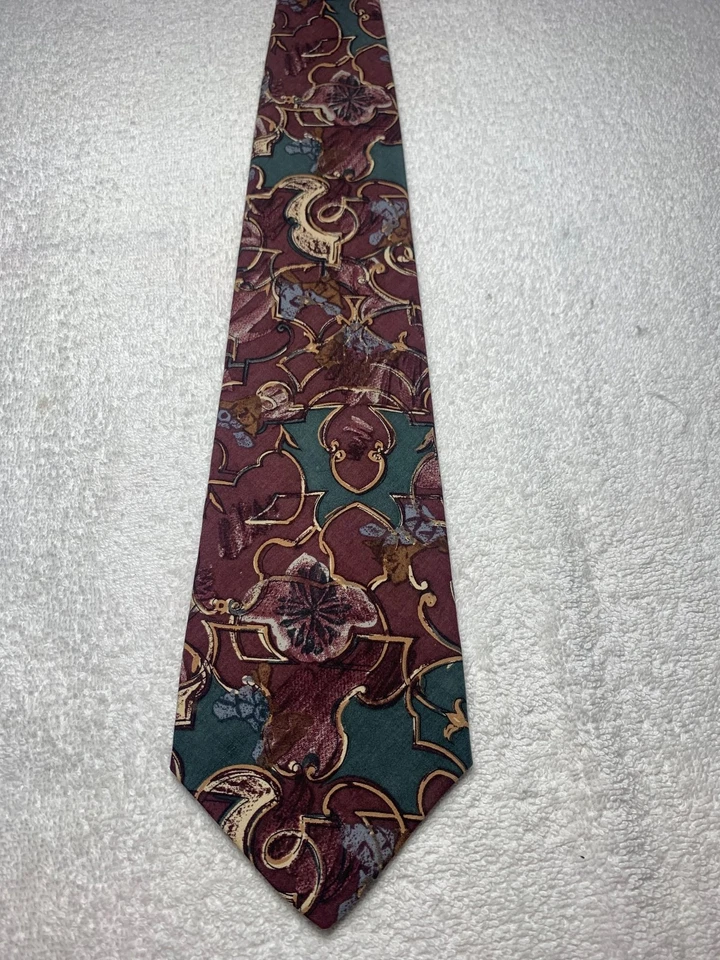 BAJO HOMBRE CORBATA BORGOÑA VERDE MARRÓN ORO 4 X 58 Foto 2 de 4