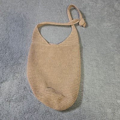 Sonoma Womens Medium Hobo Bag Tan Woven Crochet Zipper Shoulder Bag Boho Summer