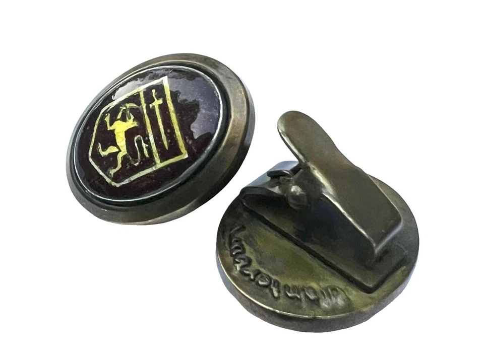 Clipe de gravata vintage antigo de latão e porcelana Canterbury Dragon Crest UM (1) - Imagem 2 de 4