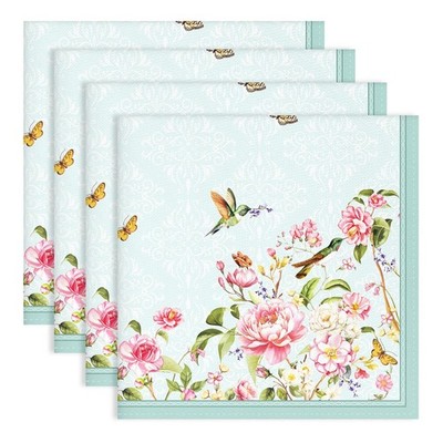 4 PCS Bird Flower French Country Dinner Cloth Napkins Washable 18x18 Inch