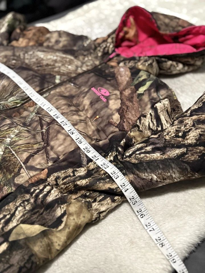 Casaco Mossy Oak camuflado rosa feminino tamanho XL capuz isolado zíper completo - Imagem 4 de 4