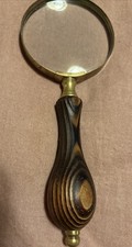 Vintage 7.5" Magnifying Glass Brass and Brown Wood Handle Gorgeous 