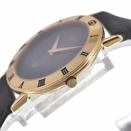GUCCI 3000M Gold Plated / Leather black Dial Quartz Men's Watch P#140956 - Picture 3 of 8