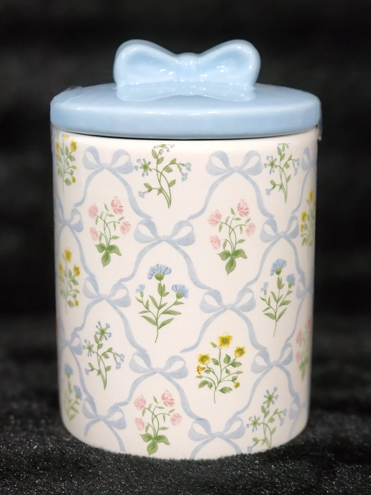 Blue Bows & Flowers Canister Jar 6" Ceramic 22oz Spring Baby Gender Reveal Sprin