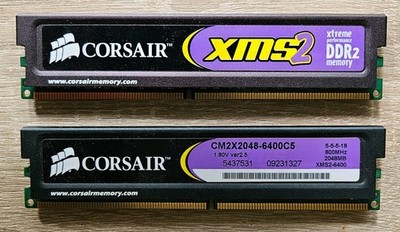 2 x 2GB DDR2 SDRAM Speicherriegel, Corsair CM2X2048-6400C5 Module, 4GB Retro
