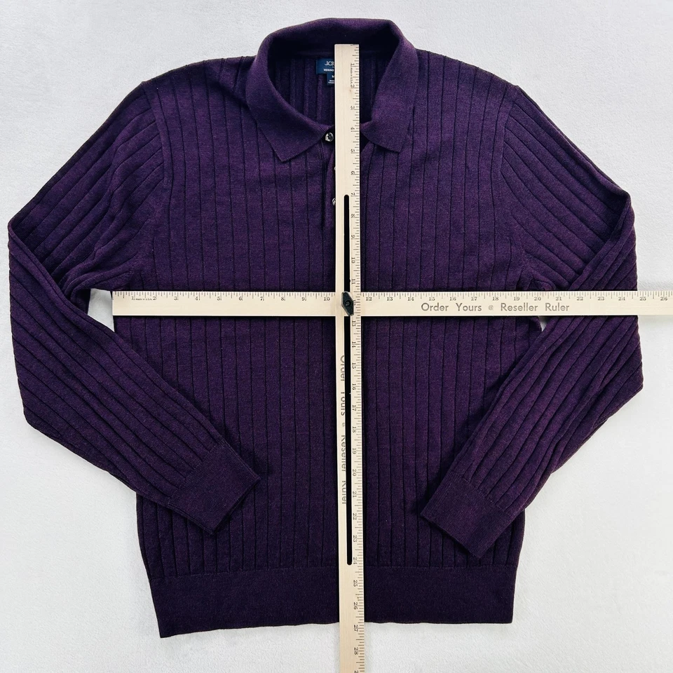 Suéter Polo J Crew Para Hombres Mediano Púrpura Mezcla de Lana Merino Acanalado Tejido LS Foto 4 de 4