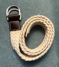 Gap Ivory Cotton Braided Belt w/ Leather  D Ring Buckle Boys sz L/XL 36" NWOT