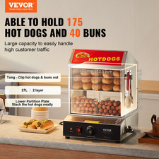 28.5QT Hot Dog Steamer 2-Tier 86-185F Stainless Bun Warmer