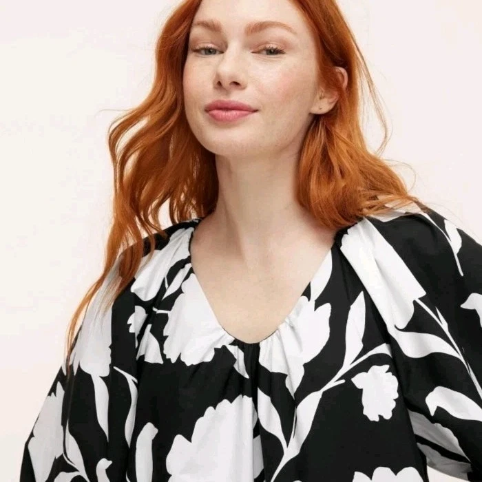 Mini abito Kate Spade Target classico rosa popeline manica lunga nero bianco XL NUOVO CON ETICHETTE