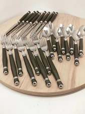 SET 24 PIECES FLATWARE HABA ROUND BLACK & SILVER HANDLES