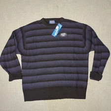 Pendelton Men L 100% Shetland Washable Wool Sweater Navy Blue Striped NWT
