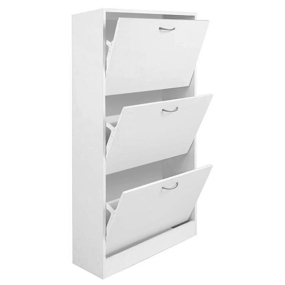 Scarpiera Salvaspazio 3 Ante Ripiani Legno Doppia Profondità Bianco 60x24x120 cm - Immagine 3 di 4