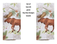 KAY DEE DESIGNS "Moose & Pinecones" R4340 Two Dual Purpose Terry Towels~16"x26″