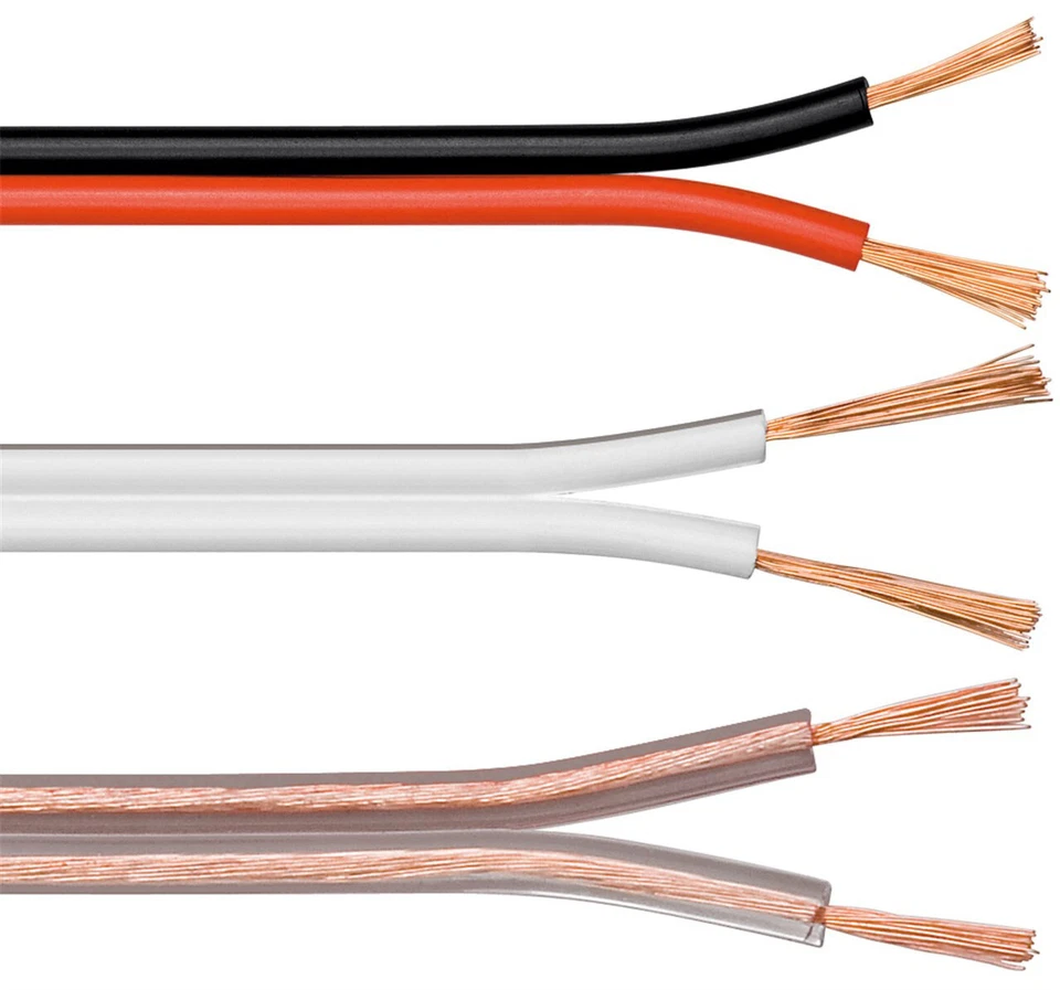 GOOBAY Lautsprecherkabel Boxen Kabel 2x 2,5mm² CCA Weiß Rot/Schwa Transparent Laufmeter