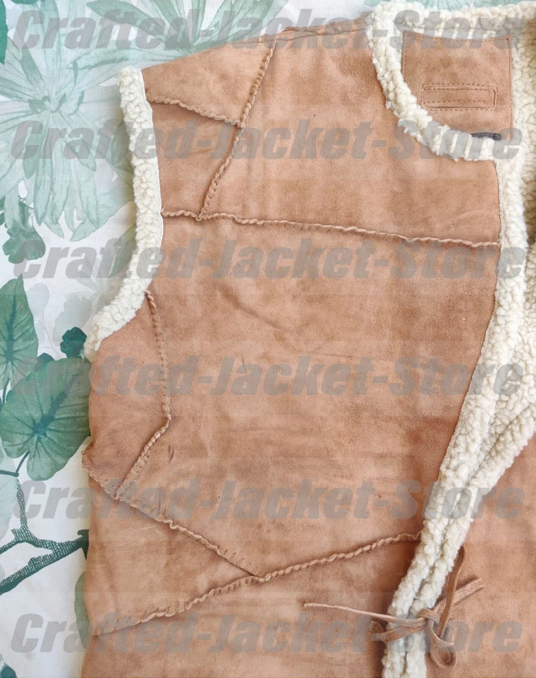 Handmade Clint Eastwood the Man with No Name Shearling Brown Leather Vest - Image 4 of 4