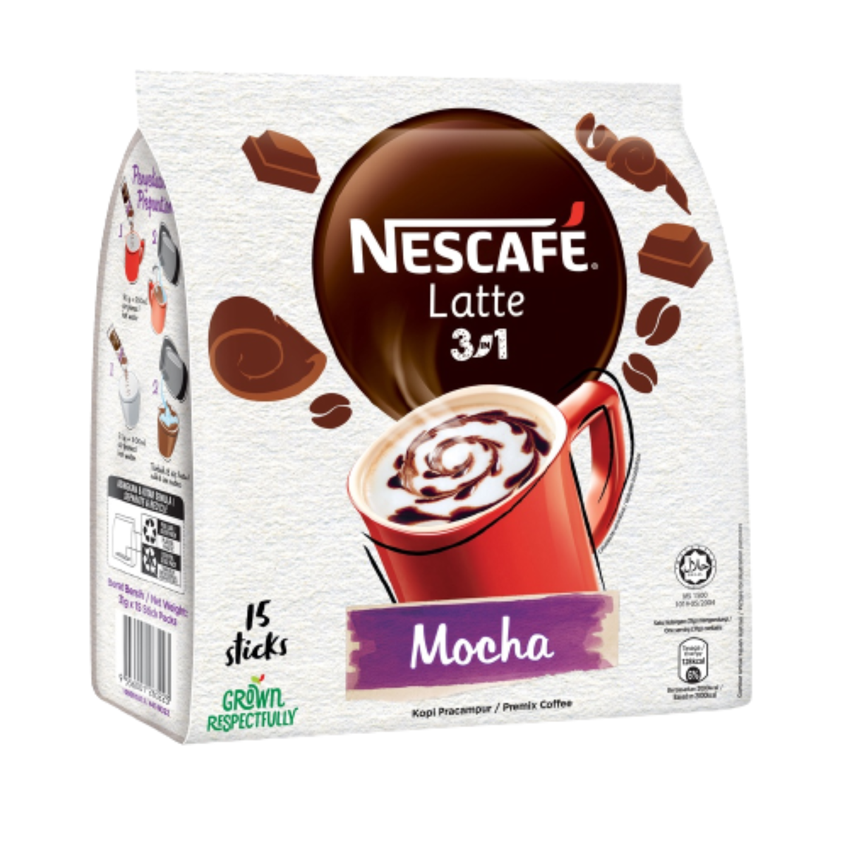 茶 kaaoS New 1 Pack (15 Sticks x 31g) NESCAFE 3 in 1 Latte Mocha Instant