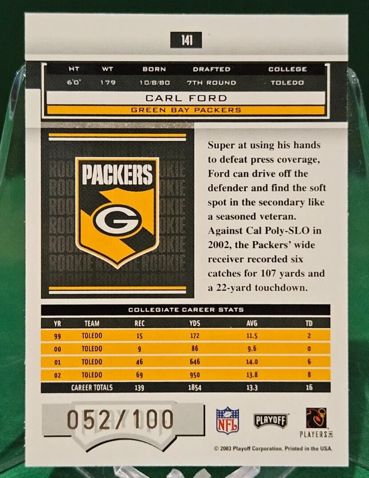 2003 Playoff Honors /100 X's CARL FORD #141 - Image 3 of 4