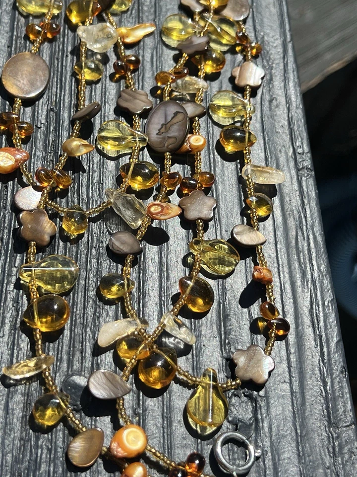"Collar vintage con capas de 52"" de perlas ámbar de piedras preciosas de citrino" Foto 2 de 4