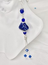 Orecchini artigianali in porcellana perline e cristallo blu swarovski SS vendita