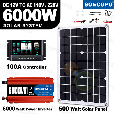 110V 6000W 100A Solar Panel Kit Complete Solar Power Generator Home Grid System.