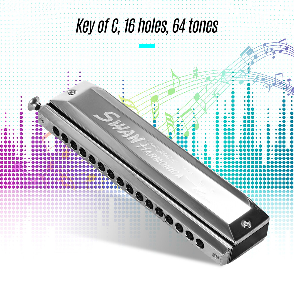 Swan SW-1664 16 Holes Chromatic Harmonica C Key 64 Tones Mouth