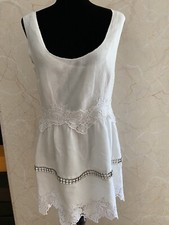 Dolce &Gabbana White Linen Blend Clear Crystal Embellished Dress Size Italy 46