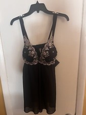 Seductive Wear by Cinema Etoile Black Embroidered Babydoll set New Size Medium