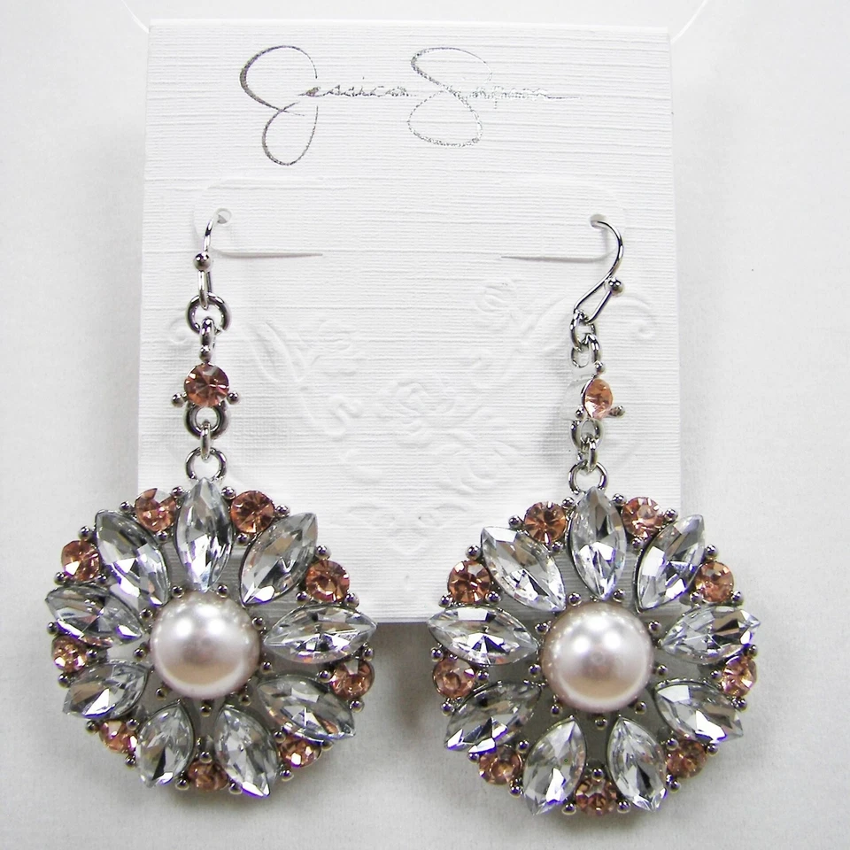 Pendientes Jessica Simpson Cristal Primrose Imitación Perla Diseño Floral Glamour Bling Foto 2 de 4