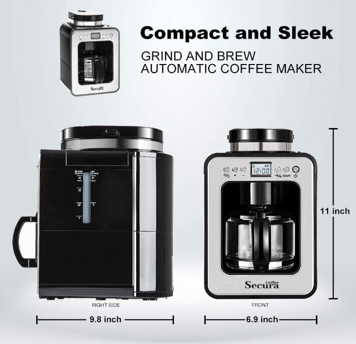 Automatic Coffee Maker with Grinder, Programmable Grind and Brew Coffee Machine