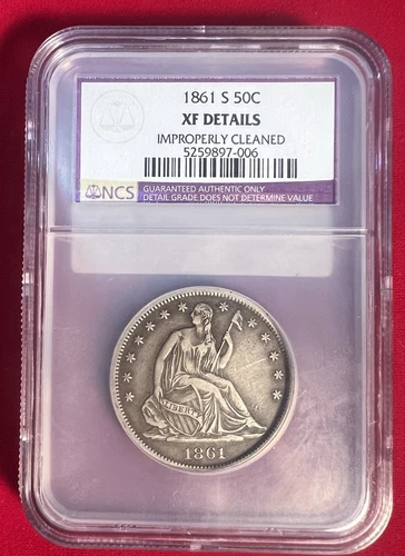 1861-S 50c Liberty Seated Half Dollar NGC XF Details, Rare San Francisco Date!