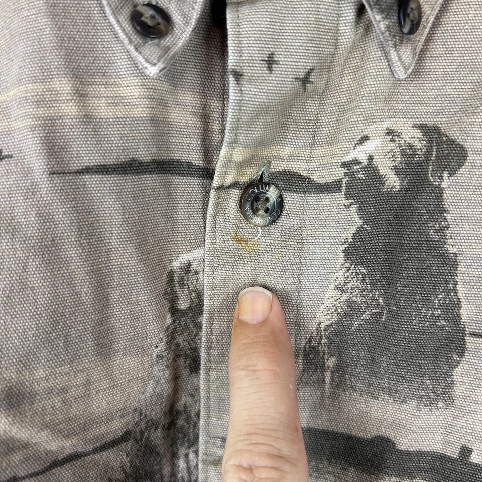 Columbia River Lodge Duck Hunting Long Sleeve Button Shirt Camo Beige Dog Sz XL - Image 4 of 4