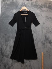Tahari Dress Womens XS Black Short Sleeve V Neck Faux Wrap Ring Detail