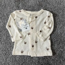 Kate Quinn top baby 6-12M cream brown coffee cup ribbed cotton button modern
