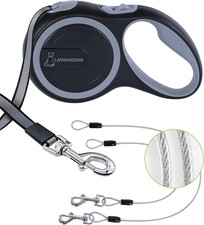 26FT Chew Proof Retractable Dog Leash with 2 Heavy Duty Anti-Chewing Wire Ropes,