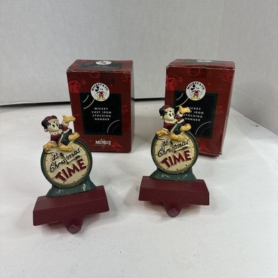 VTG MIDWEST CAST IRON DISNEY ITS CHRISTMAS TIME MICKEY STOCKING HOLDER HANGER X2