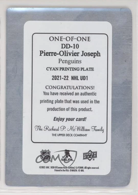 2021-22 Series 1 Debut Dates Printing Plate Cyan 1/1 Pierre-Olivier Joseph ra0 - Image 2 of 3