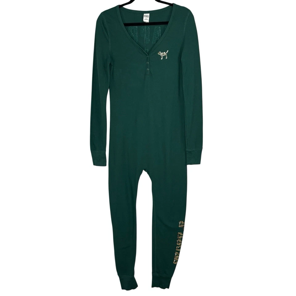 Pijama Largo Térmico Victoria's Secret Rosa Una Pieza Holla Días Verde Talla L Foto 3 de 4