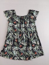 Mango Women Dress 2 Black Floral Print Off The Shoulder Loose Casual Mini Beach