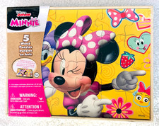 Disney Junior Wooden Kids Puzzles and Storage Box 5 in 1 Minnie Mouse New Sealed