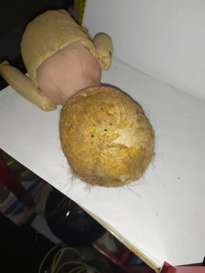 Alte Puppe-Pappmachekopf- Stoffkörper -46 cm- für Bastler  - Bild 3 von 3