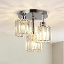 11" 3 Light Silver Ceiling Lights Clear Crystal Shade Chandelier Kitchen Fixture