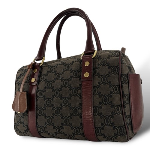 Celine Triomphe Handbag Boston Bag Canvas Leather Brown Used Ex+ Auth JAPAN