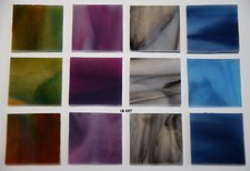 3123, 3328, 3100, 3086 12 PIECE 1" x 1" STREAKY SAMPLER BULLSEYE GLASS 90 COE