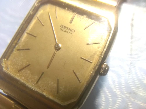 Seiko Quartz Tank Watch Men 6530-5089 Gold Dial Flex New Glass Bat Works Great