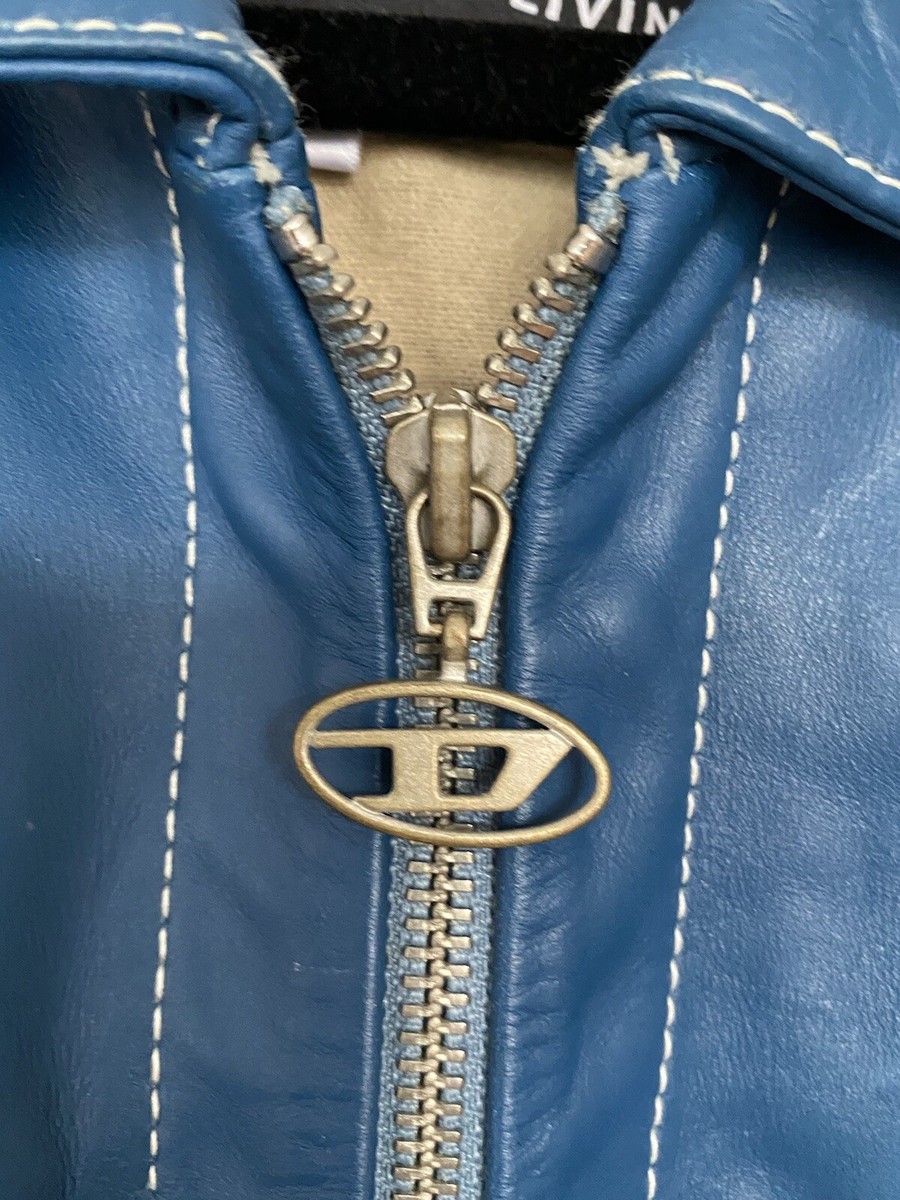 DIESEL L-Cale Blue 100% Leather Biker Moto Jacket Coat Mens DIESEL L-Cale Blue 100% Leather Biker Moto Jacket Coat Mens