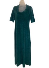 Vintage 70 s Oscar de la Renta Apparel Emerald Green Velour Dress Side-Slit S-M