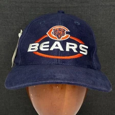 Vintage 90s Chicago Bears Logo 7 Spellout Strap Back Cap Hat Navy/Orange - NWT