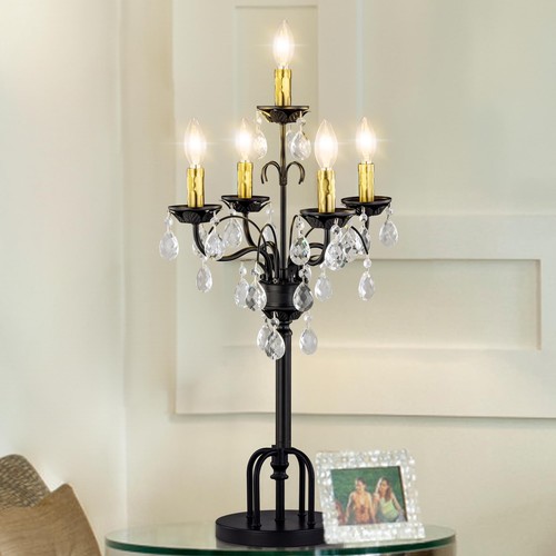TOCHIC Crystal Table Lamps for Living Room 5 Lights Modern Black Bedside Tabl...