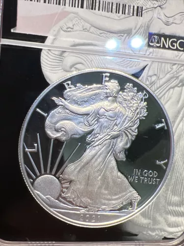 2021 W $1 Silver Proof American Eagle 1oz T-1 NGC PF70 UC Black Core Heraldic
