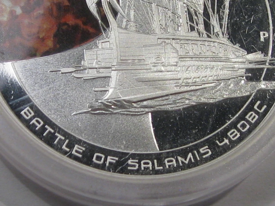 2010 Cook Isola Famous Navale Mare Battaglia Salamis 480 BC 1 Oncia Argento .999 - Immagine 4 di 4